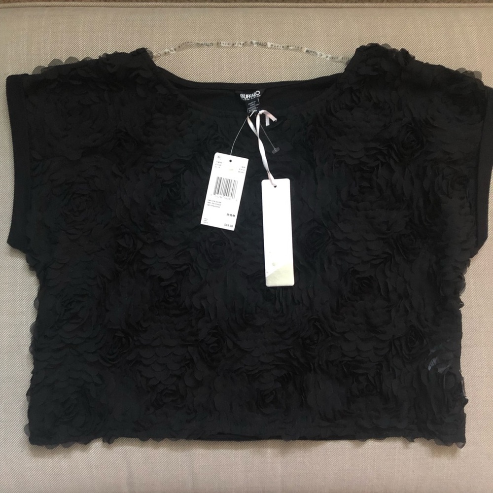Buffalo David Bitton black flower crop top.